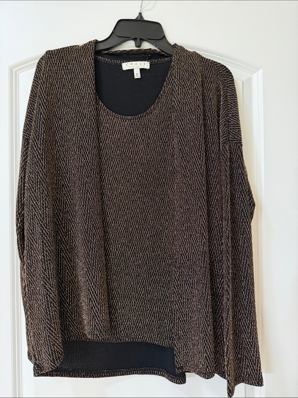 Chaus Brown Metallic Chevron Knit Cardigan Set